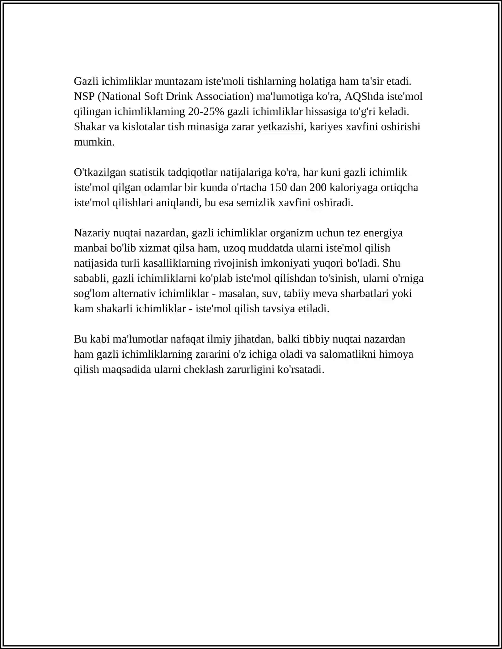 GAZLI ICHIMLIKLAR INSON SLOMATLIGI UCHUN QANCHALAR XAVFLI 4