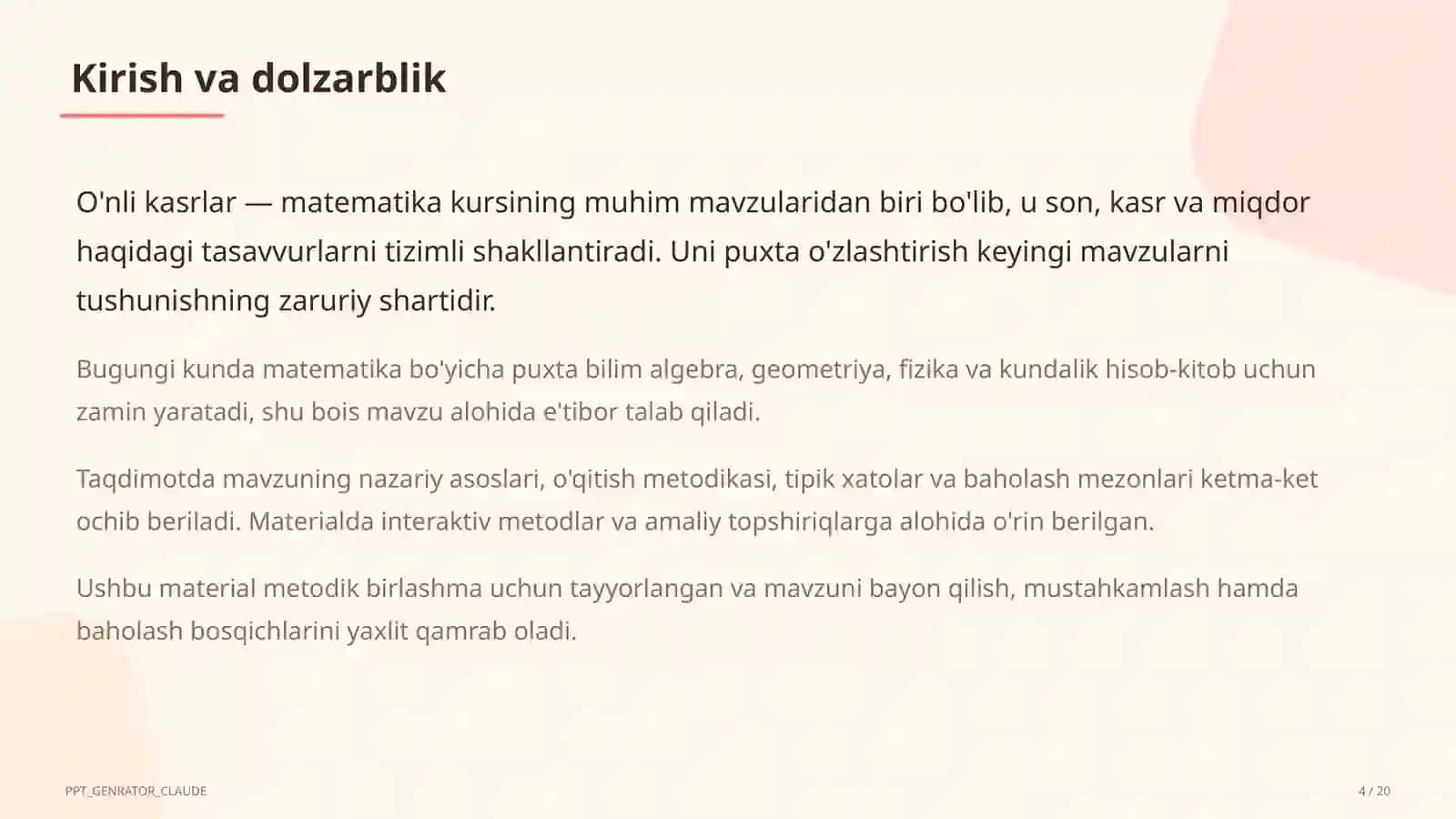 O'nli kasrlar (5-sinf) Matematika (5–6) 4
