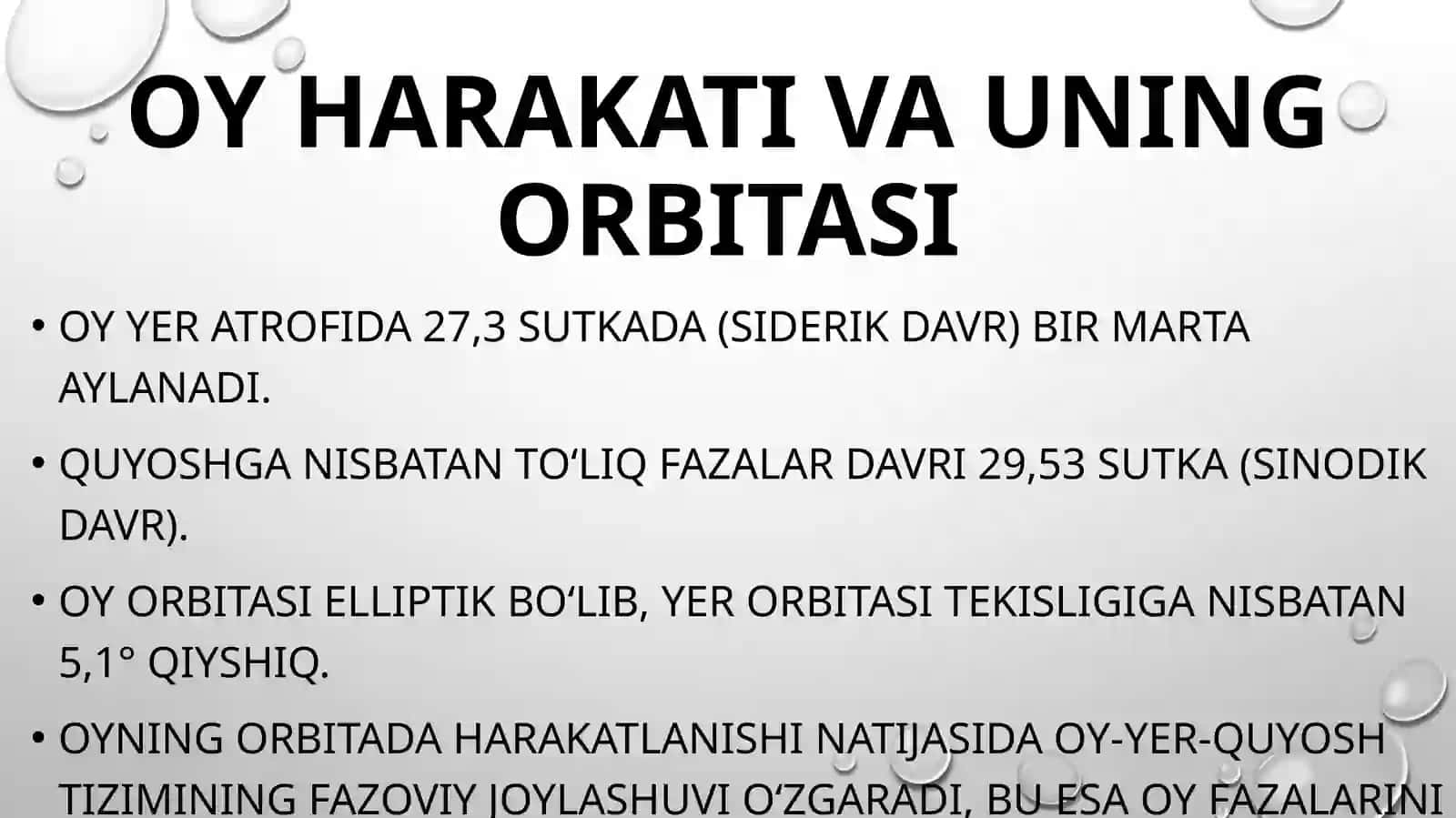 Oy fazalarini kuzatish va Quyoshga nisbatan vaziyatlarini taxminiy belgilash 4