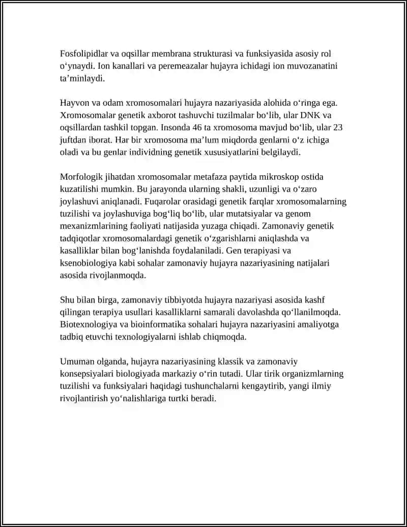 HUJAYRANING TUZILISHI HUJAYRA NAZARIYASI HAYVON VA ODAM XROMOSOMALARINING MORFOFUNKSIYONAL HARAKTERISTIKASI 4