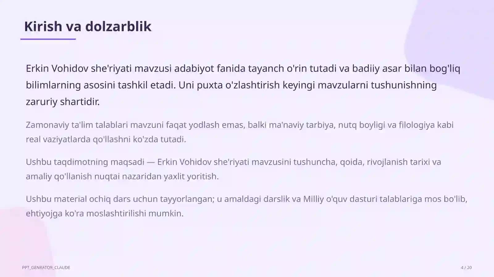 Erkin Vohidov she'riyati (8-sinf) 4