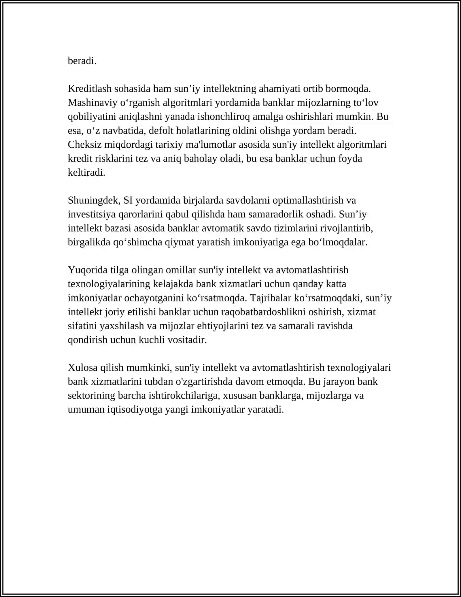 SUN’IY INTELLEKT VA BANK XIZMATLARINI AVTOMATLASHTIRISH 4