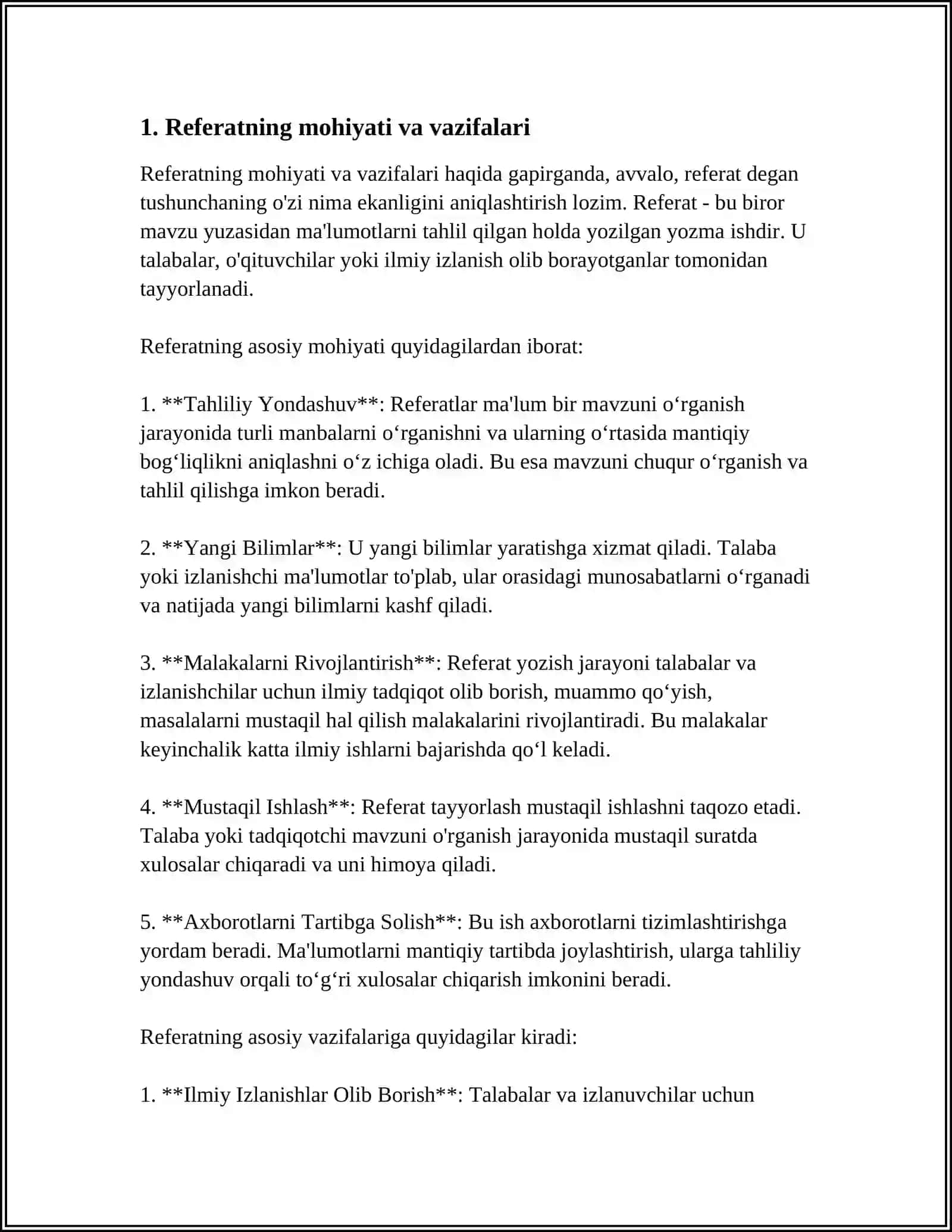 REFERAT MATNI, REFERAT TURLARI, TUZILISHI VA TIL KLISHELARI 4