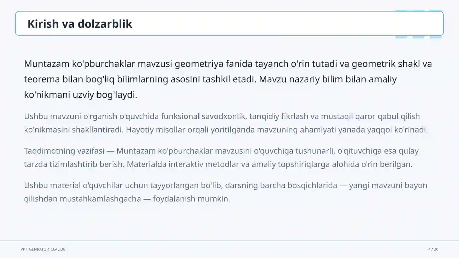 Muntazam ko'pburchaklar (9-sinf) 4