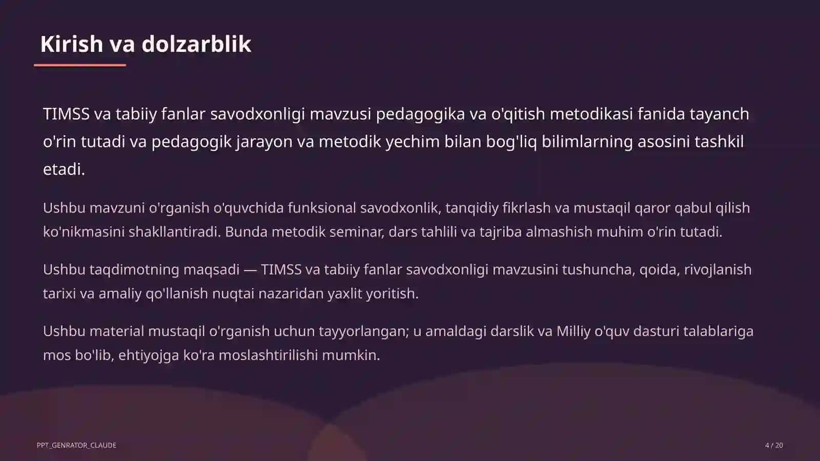 TIMSS va tabiiy fanlar savodxonligi 4