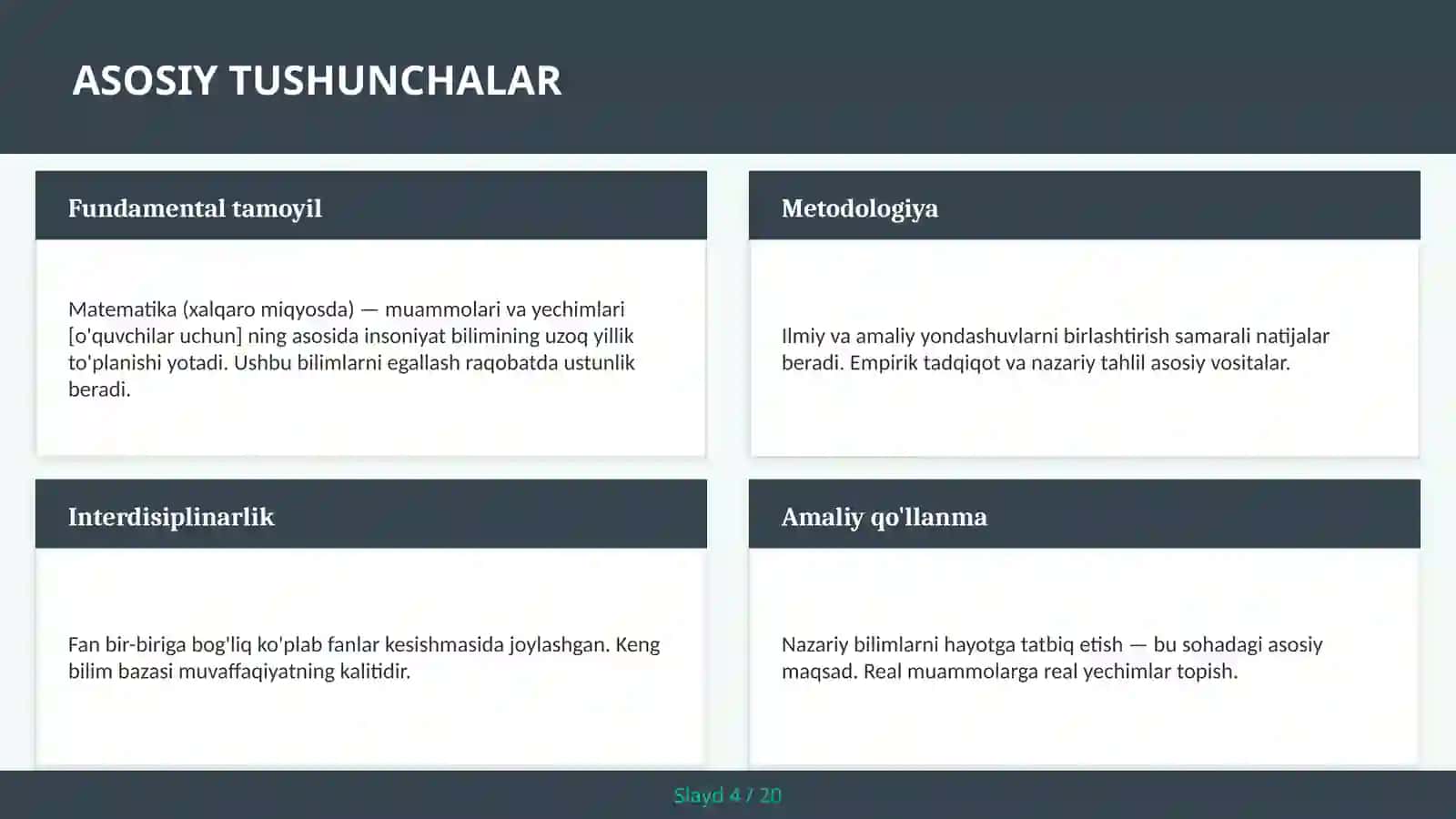Matematika (xalqaro miqyosda) — muammolari va yechimlari [o'quvchilar uchun] 4