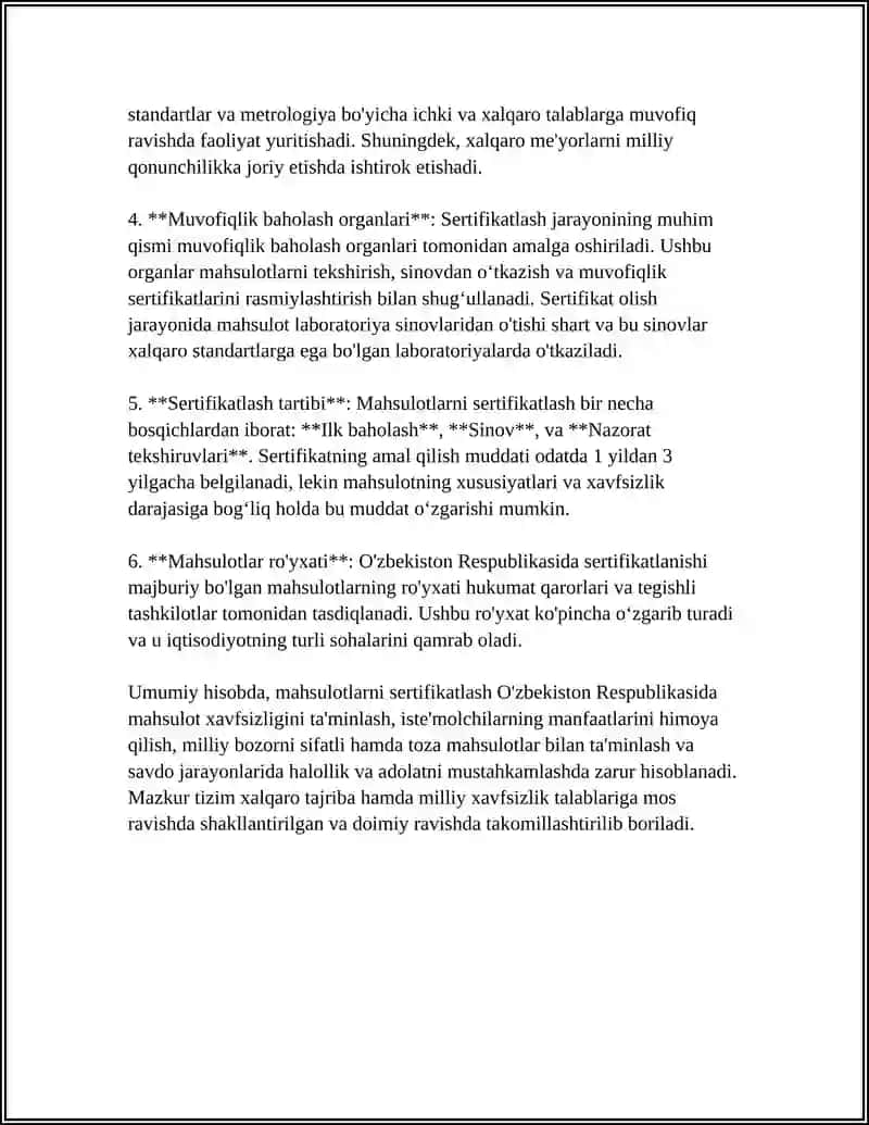 OZBEKISTONDA MAHSULOTLARNI SERTIFIKATLASH TIZIMI 4