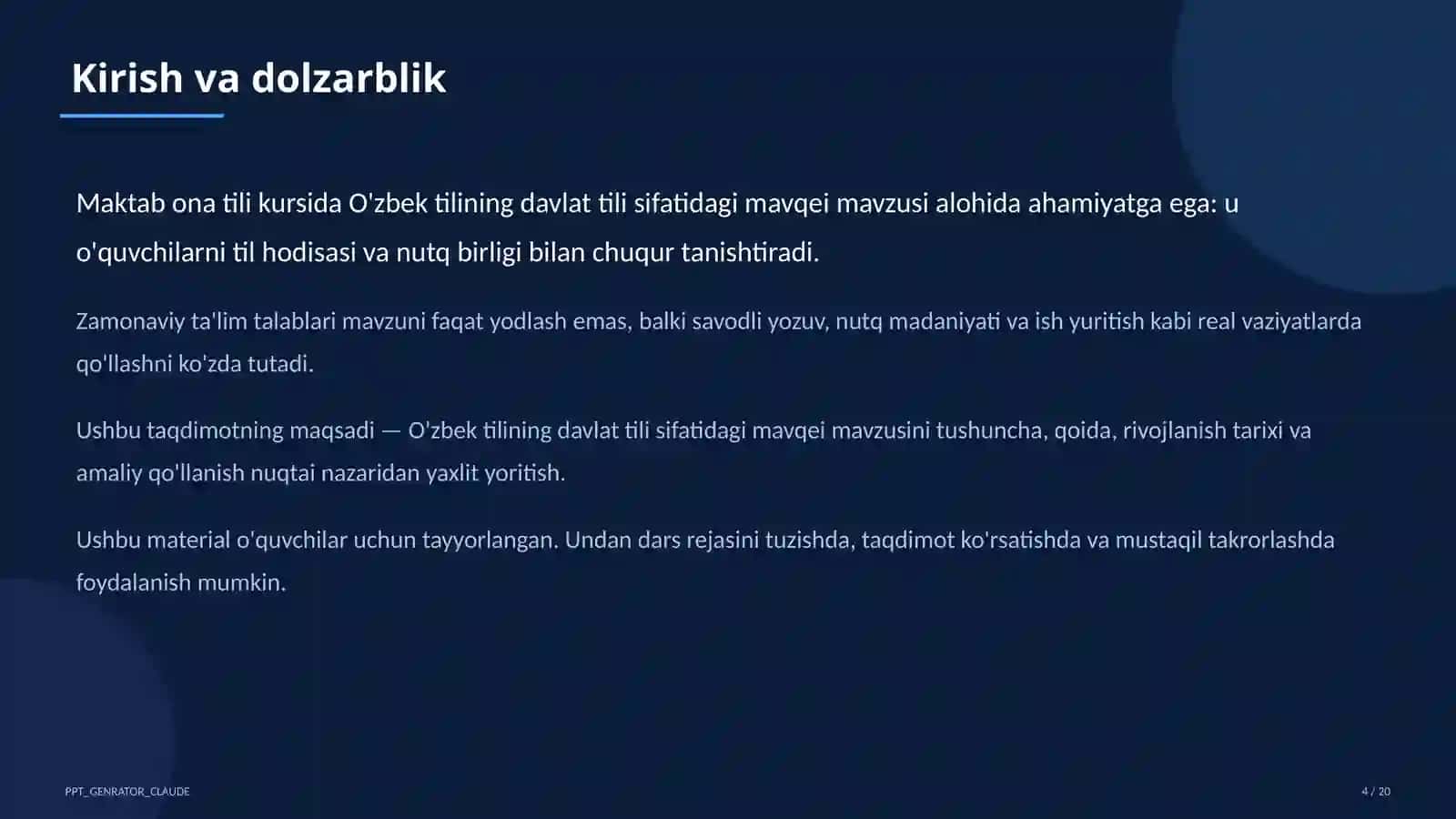 O'zbek tilining davlat tili sifatidagi mavqei (11-sinf) 4