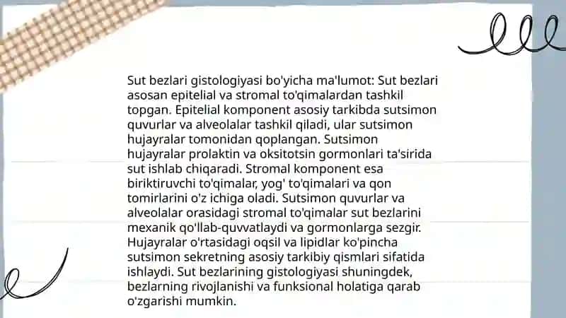 Sut bezlari gistogenezi va gistofiziologiyasi. Laktatsiya jarayonining neyrogumoral mexanizmlari 4