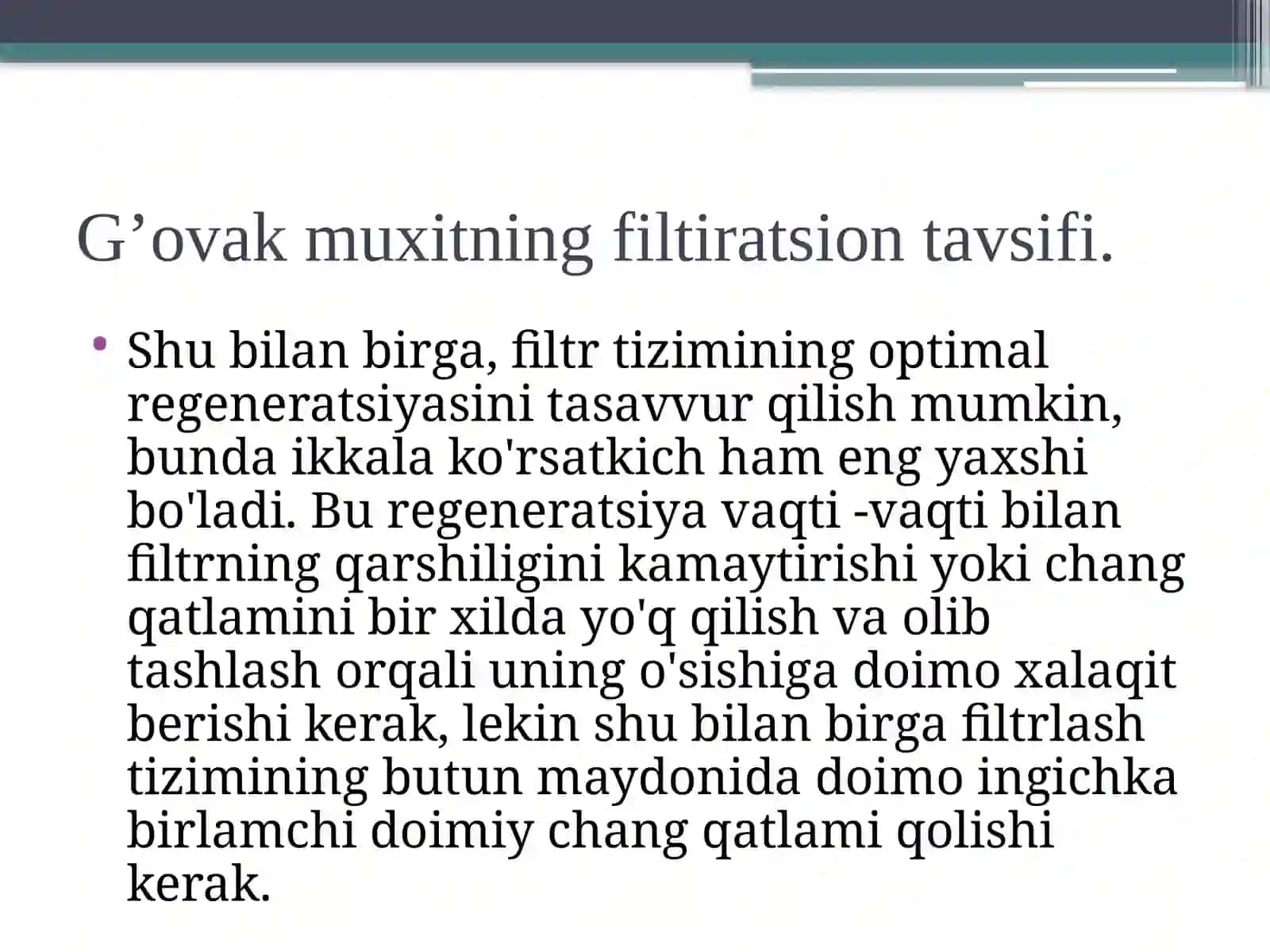 G’ovakmuxitning filtiratsion tavsifi. Filtiratsiya hisobi 4