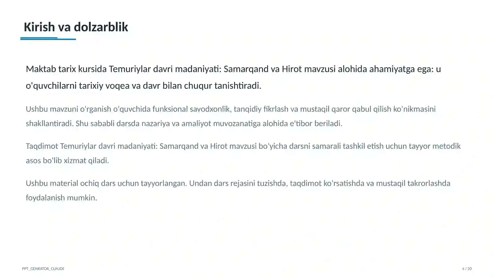 Temuriylar davri madaniyati: Samarqand va Hirot (8-sinf) 4