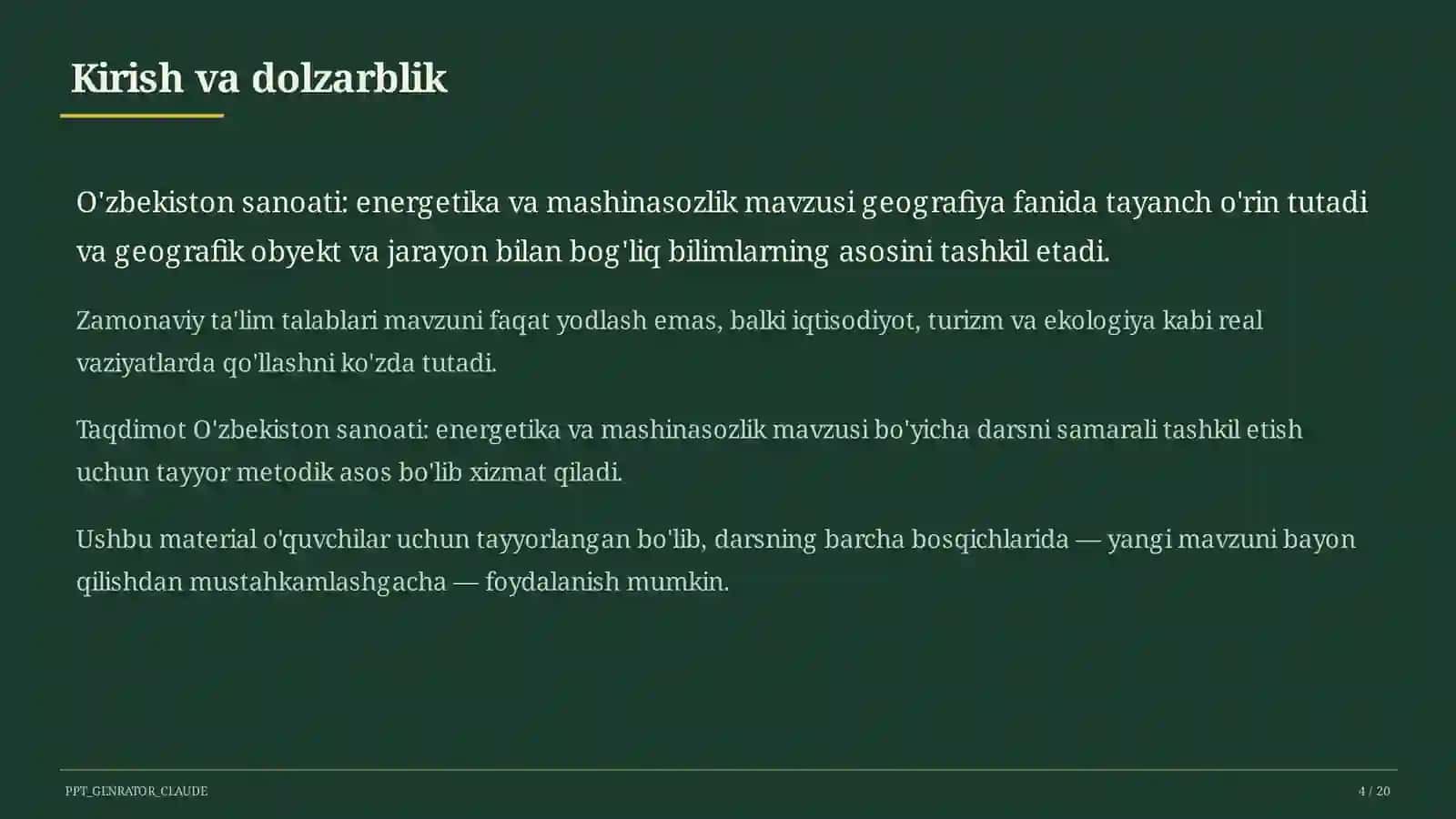 O'zbekiston sanoati: energetika va mashinasozlik (9-sinf) 4