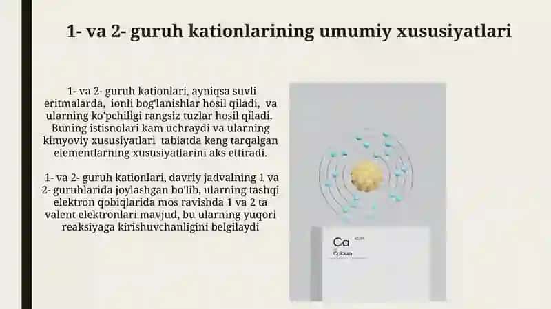 1 va 2 gurux kationlarning tansifi 4