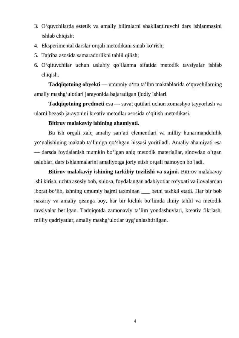SAVAT QUTILARI UCHUN XOMASHYO MATERIALLAR TAYYORLASH VA TURLI BEZAKLARDAN FOYDALANIB SAVATNI BEZASH 4