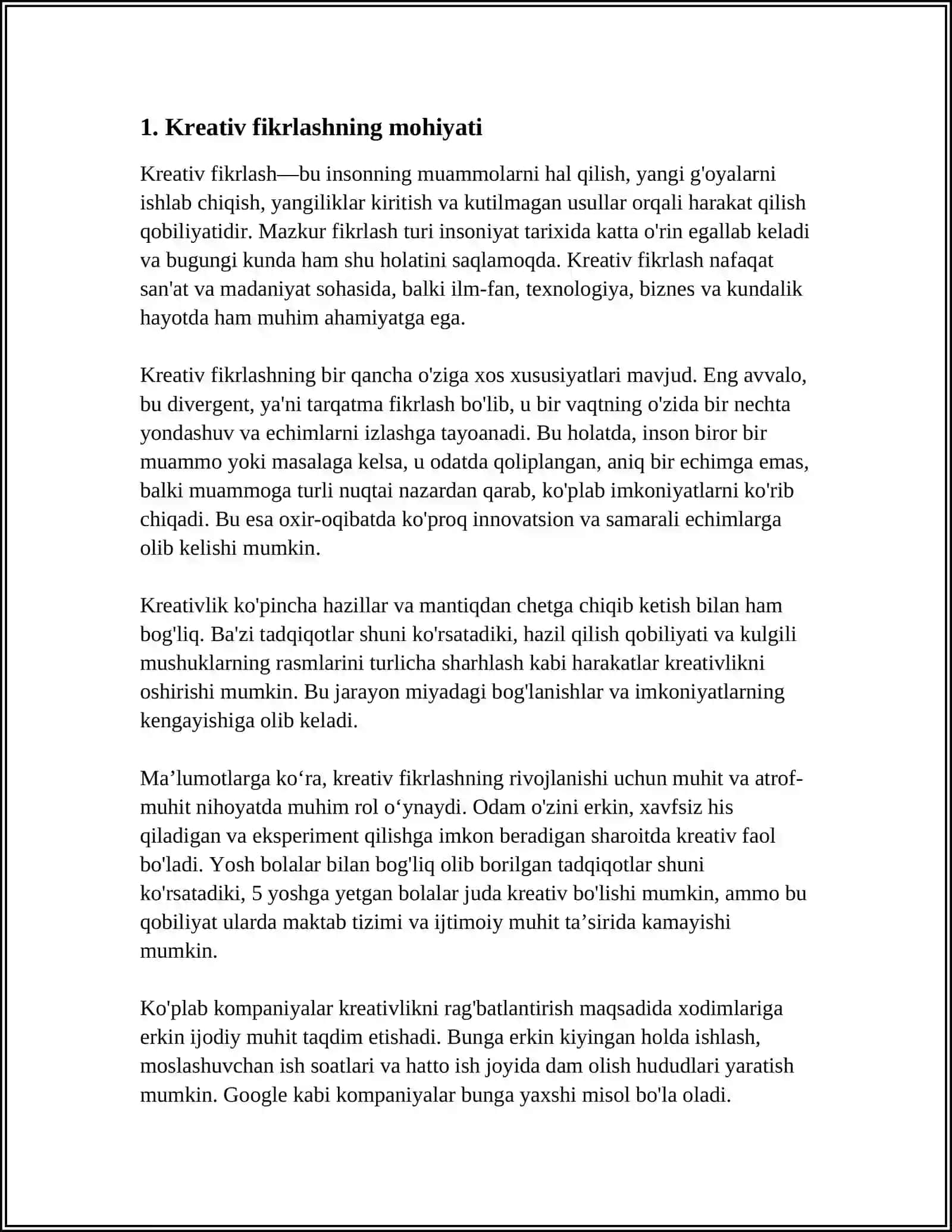 Kreativ fikrlashning mohiyati 4