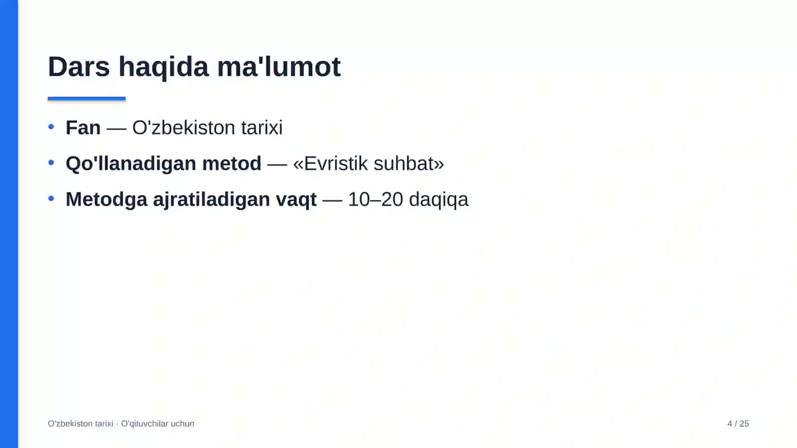 o'zbekiston tarixi darslarida evristik suhbat metodidan foydalanish 7054 4