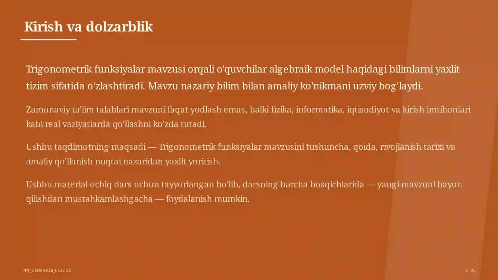 Trigonometrik funksiyalar (10-sinf) 4