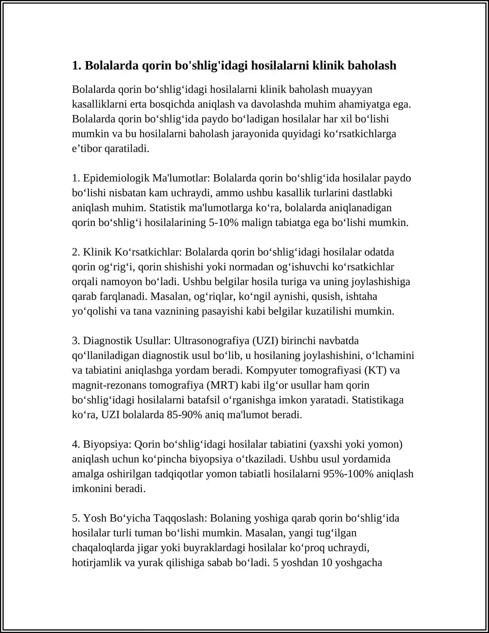 BOLALARDA QORIN BO'SHLIG'IDA PAYPASLANUVCHI HOSILA SINDROMI DIAGNOSTIKASI VA UMUMIY AMALIYOT PEDIATRNING TAKTIKASI 4
