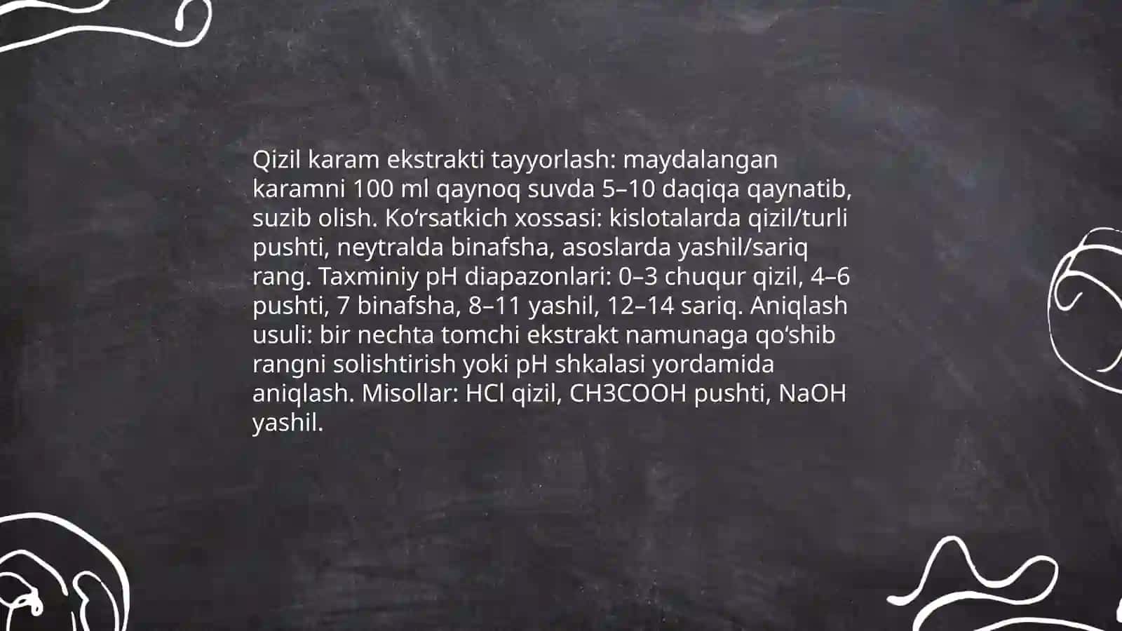 Tibiiy indikatorlar yordamida kislata va asoslarni aniqlaymiz 4