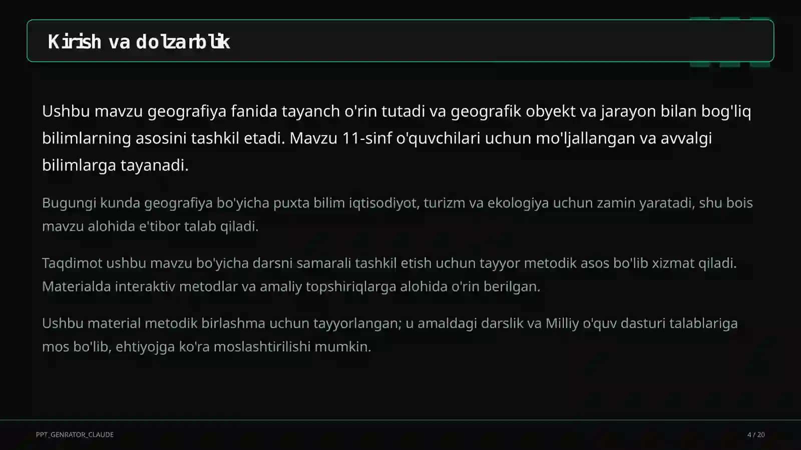 Turizm geografiyasi va O'zbekistonning turistik salohiyati (11-sinf) 4