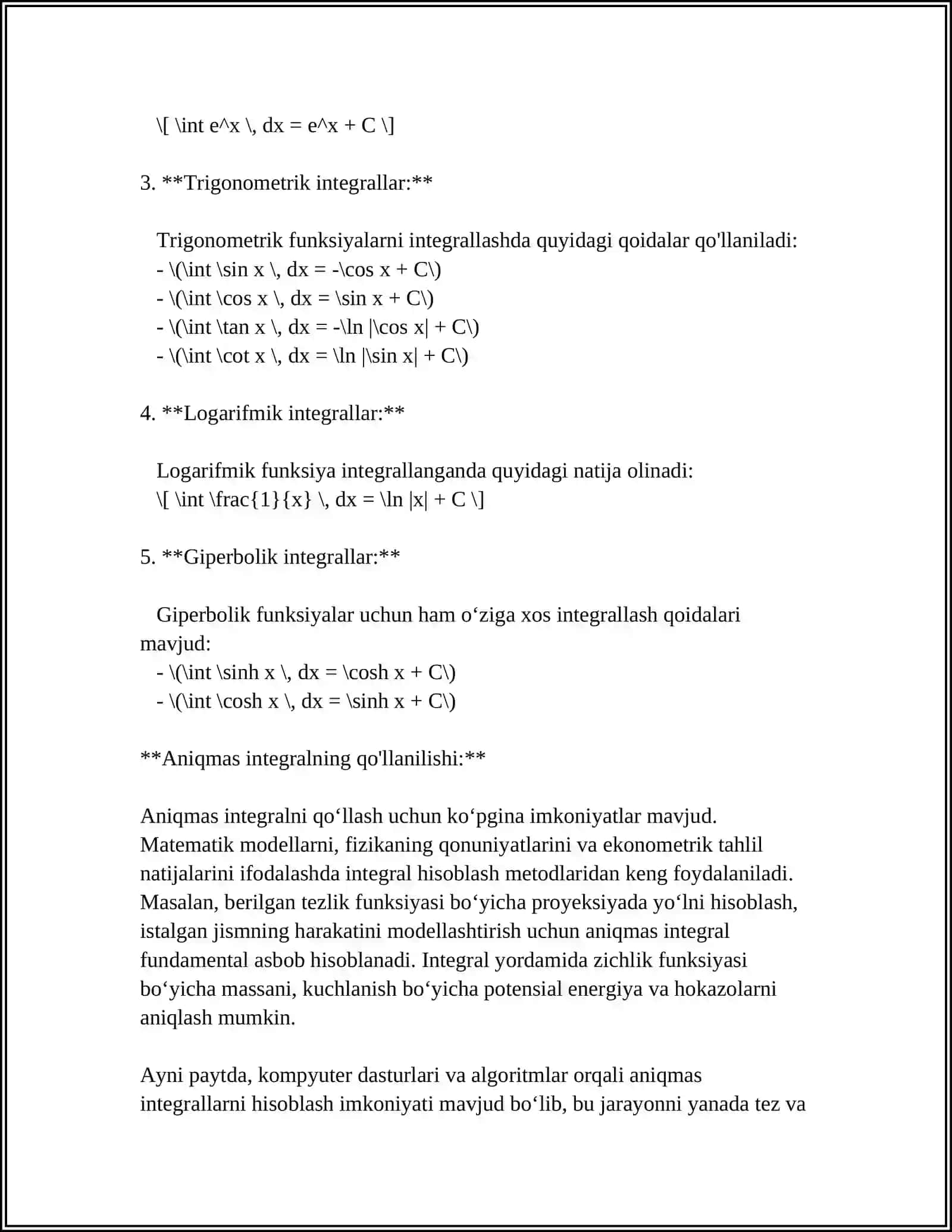 ANIQMAS INTEGRAL XISOBLASH USULI 4