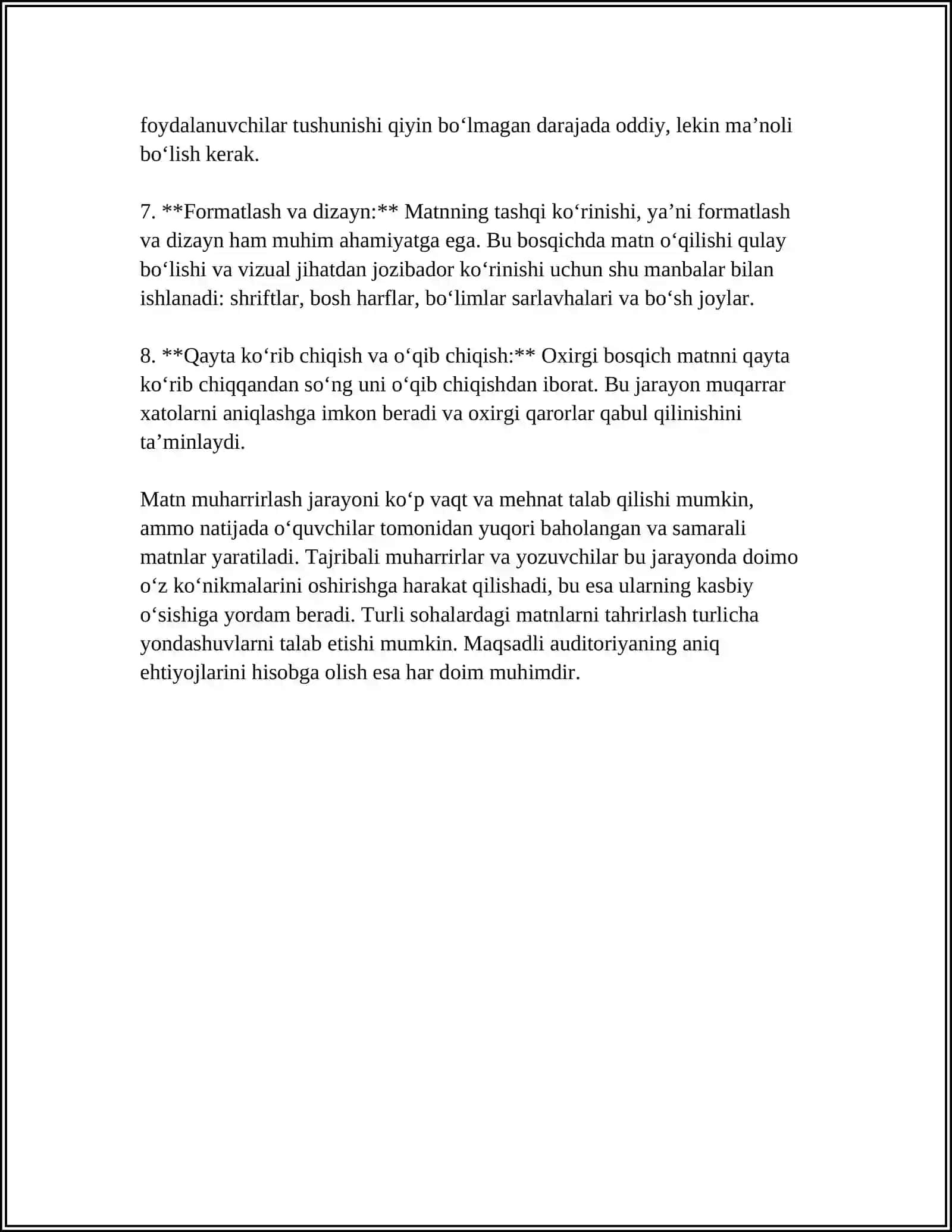 WORD MATN TAXRIRLAGICHIDA JADVAL, MATN, FORMULA, MATNLAR STRUKTURASI BILAN ISHLASH 4