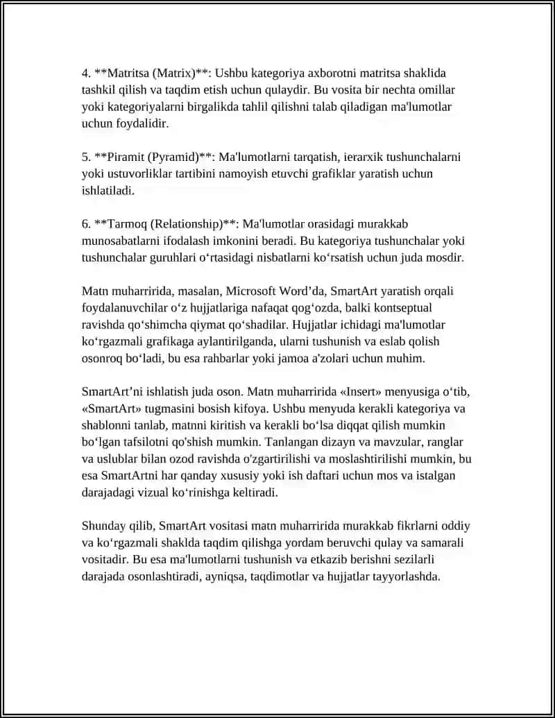 MATN MUHARRIRI YORDAMIDA GRAFIK OBʼEKTLAR BILAN ISHLASH.SMART ART OBʼEKTI 4