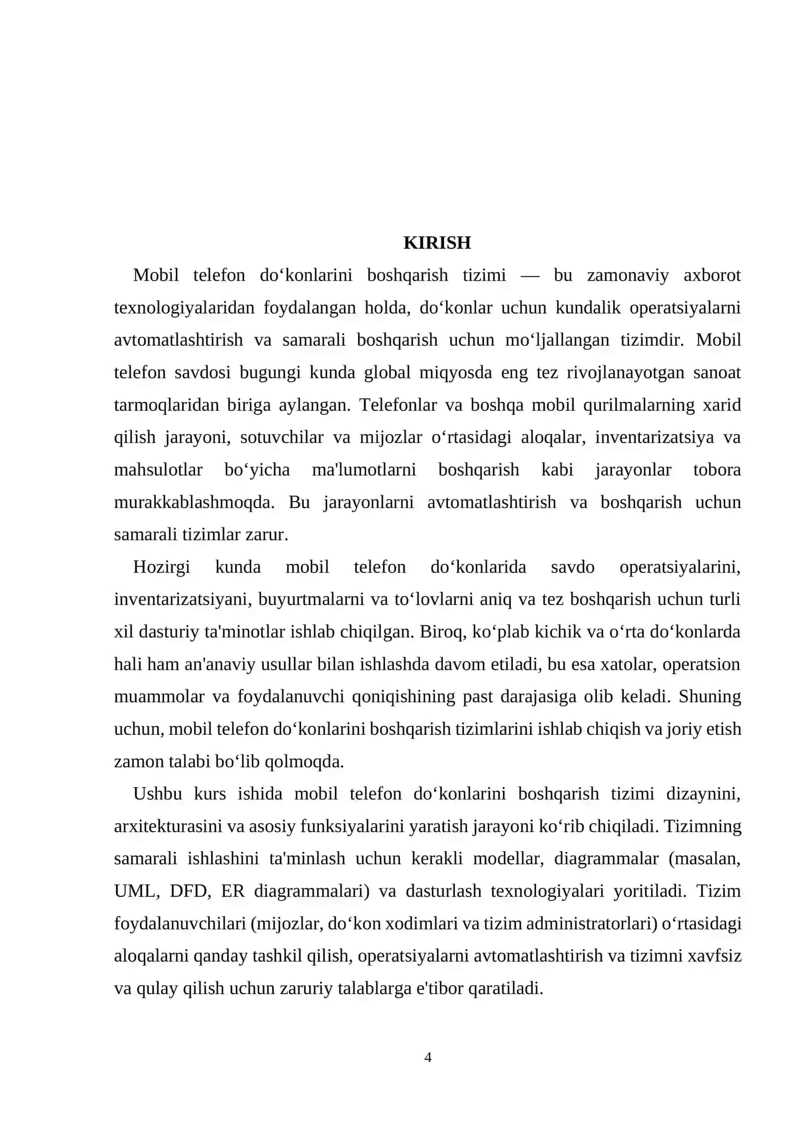 KURS ISHI: MOBIL TELEFON DO'KONINI BOSHQARISH TIZIMI 4