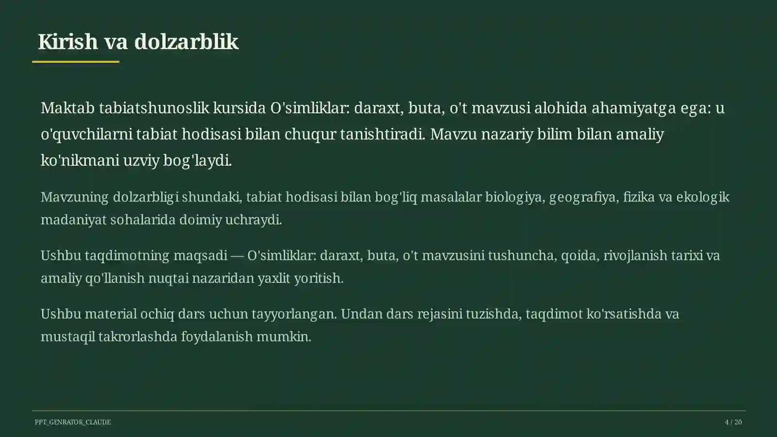 O'simliklar: daraxt, buta, o't (1-sinf) 4