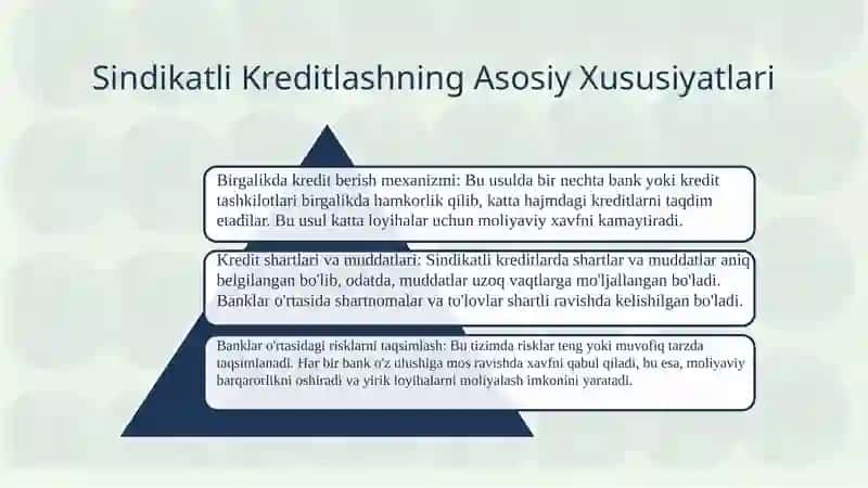 Sindikatli kreditlash xususiyatlari va uning mamlakatimizda qoʻllash imkoniyatlari 4