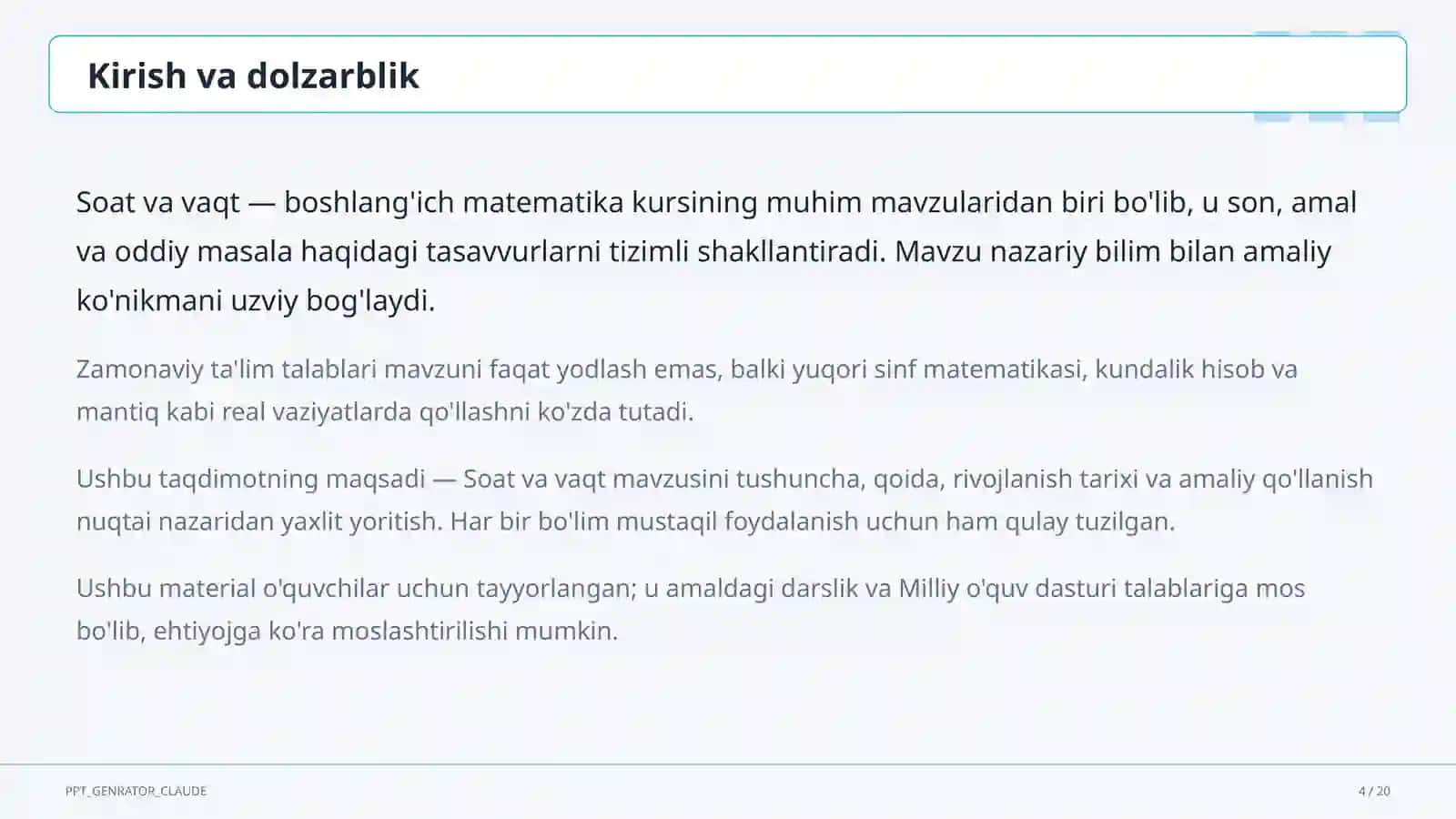 Soat va vaqt (1-sinf) 4