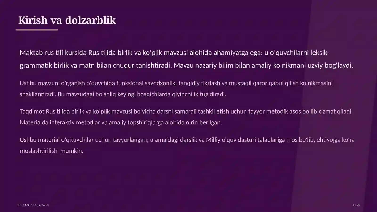 Rus tilida birlik va ko'plik (3-sinf) 4