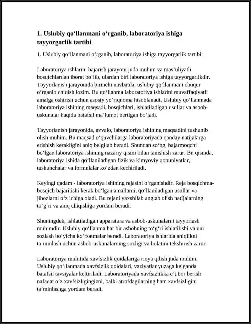 LABORATORIYA ISHLARINI BAJARISH BO‘YICHA USLUBIY QO‘LLANMALAR VA TEGISHLI O‘QUV QO‘LLANMALARDAN FOYDALANIB 4