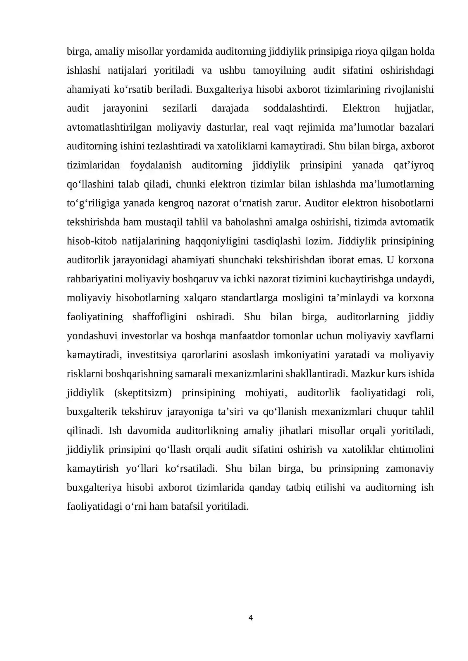Auditda jiddiylik (skeptitsizm) prinsipining qo‘llanishi va buxgalterik tekshiruvdagi ahamiyati 4