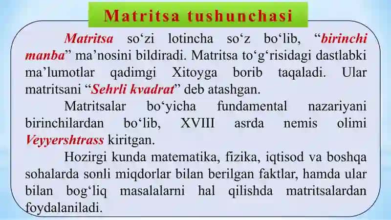 Matritsa va determinant 4