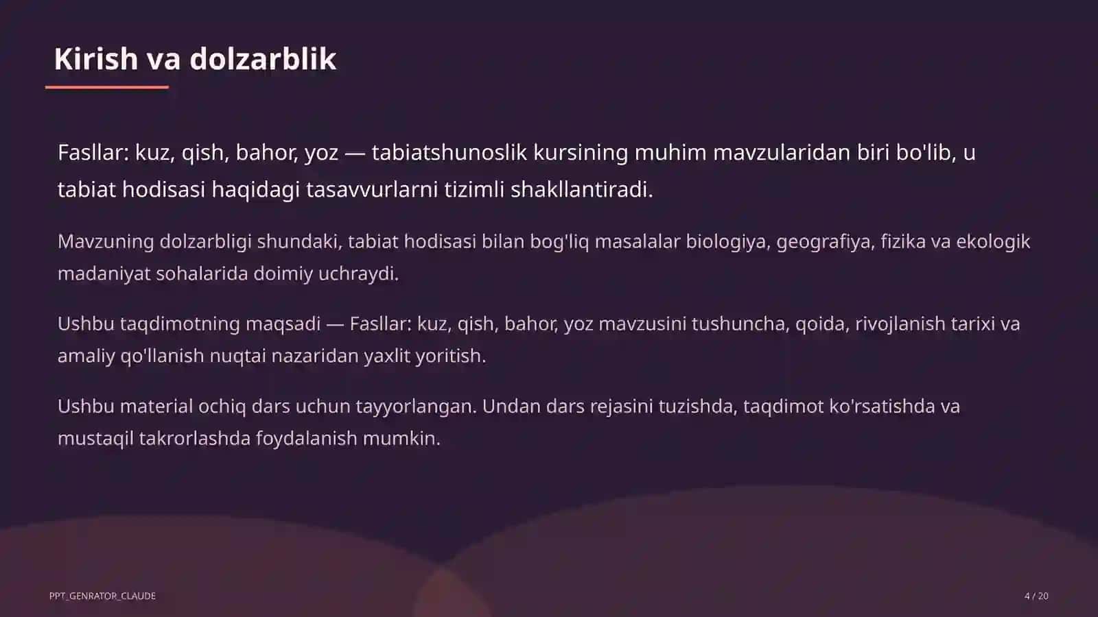 Tabiatshunoslik (1–4) - ochiq dars uchun 4