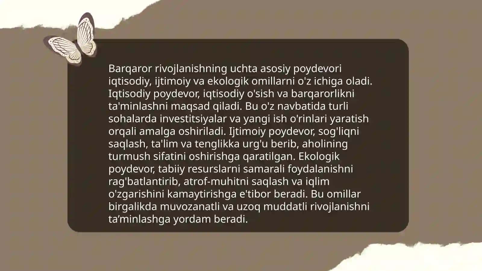 Barqaror rivojlaish talablari va ularning O'zbekistonda tadbiq qilinishi 4