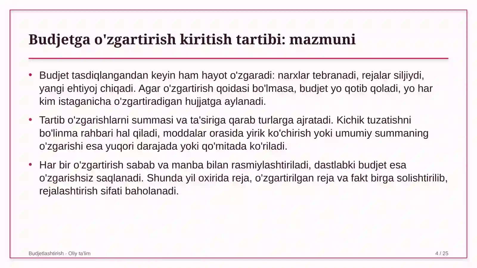Konserva zavodlarida budjetga o'zgartirish kiritish tartibini belgilash 4