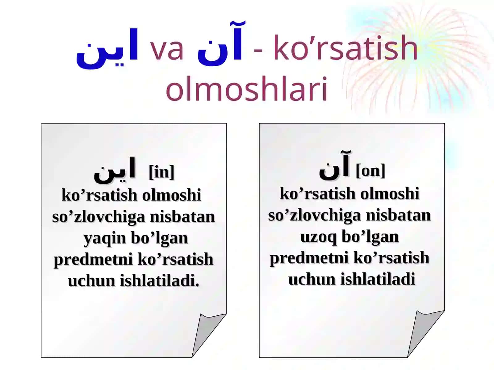 Fors tilida ko’rsatish olmoshlari 4