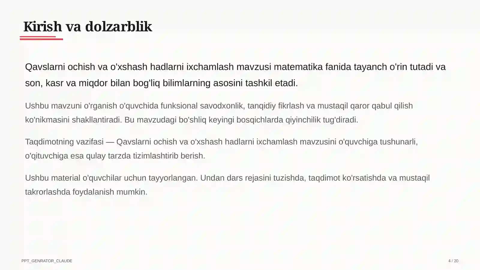 Qavslarni ochish va o'xshash hadlarni ixchamlash (6-sinf) 4