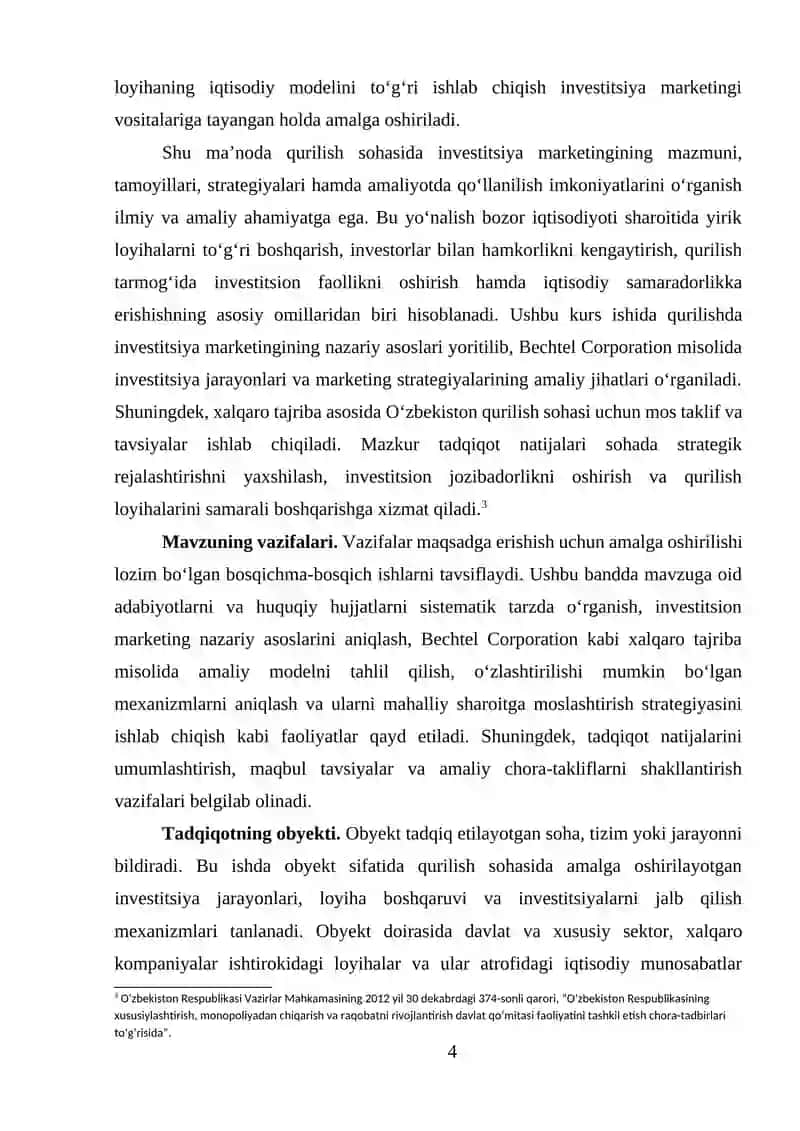Qurilishda inverstitsiya marketingninig vazifalari va usullari (BECHTEL CORPORATION misolida) 4