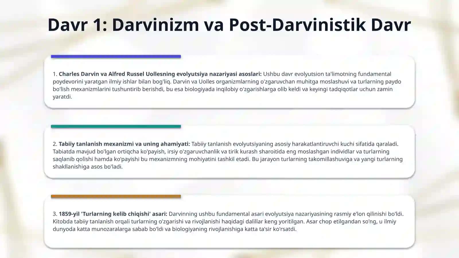 Evolutsiyaning sintetik nazariyasini shakllanishi va rivojlanish davrlari 4