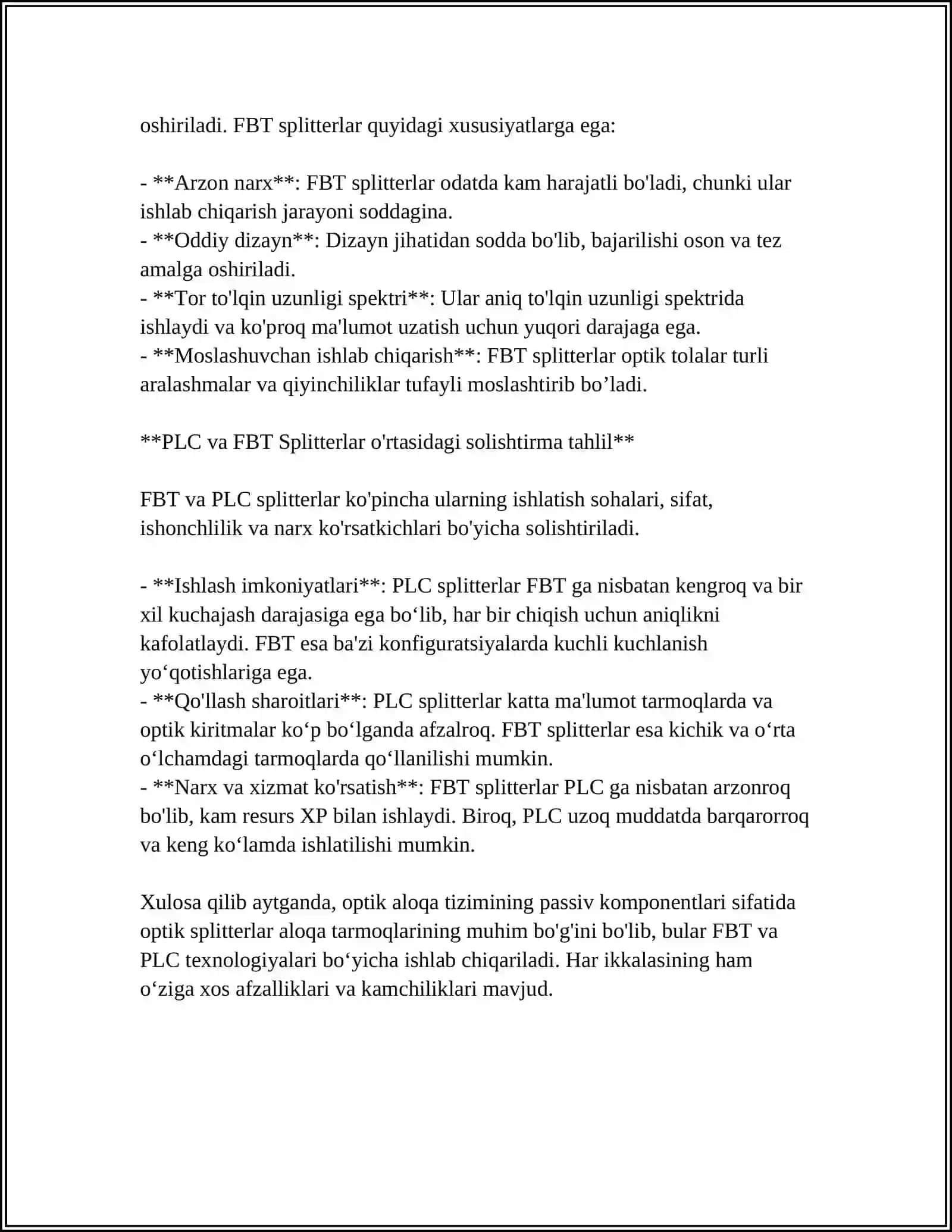 Optik Splitterlarning Ishlash Prinsipi va Turlari (PLC va FBT) 4