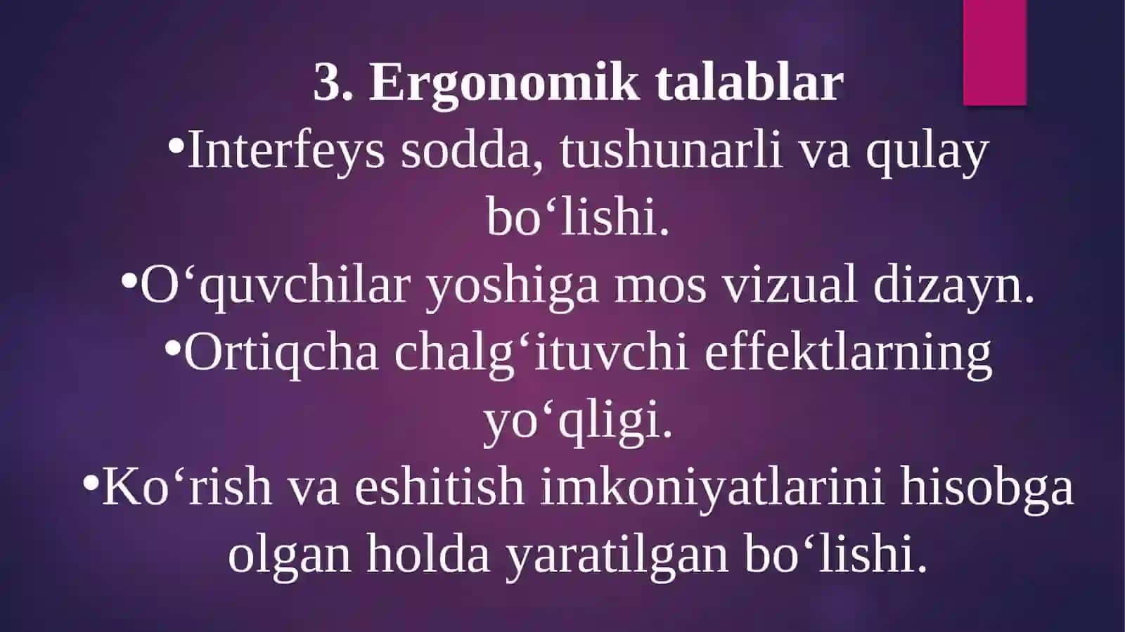 O‘qitishning zamonaviy vositalariga qoyiladigi talablar 4