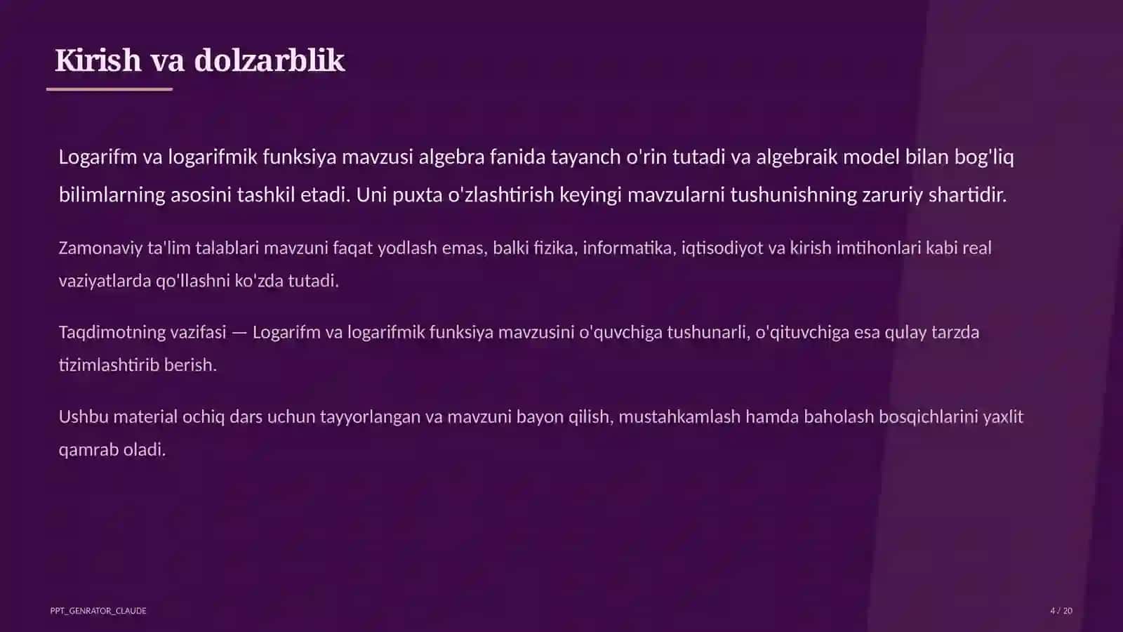 Logarifm va logarifmik funksiya (10-sinf) 4