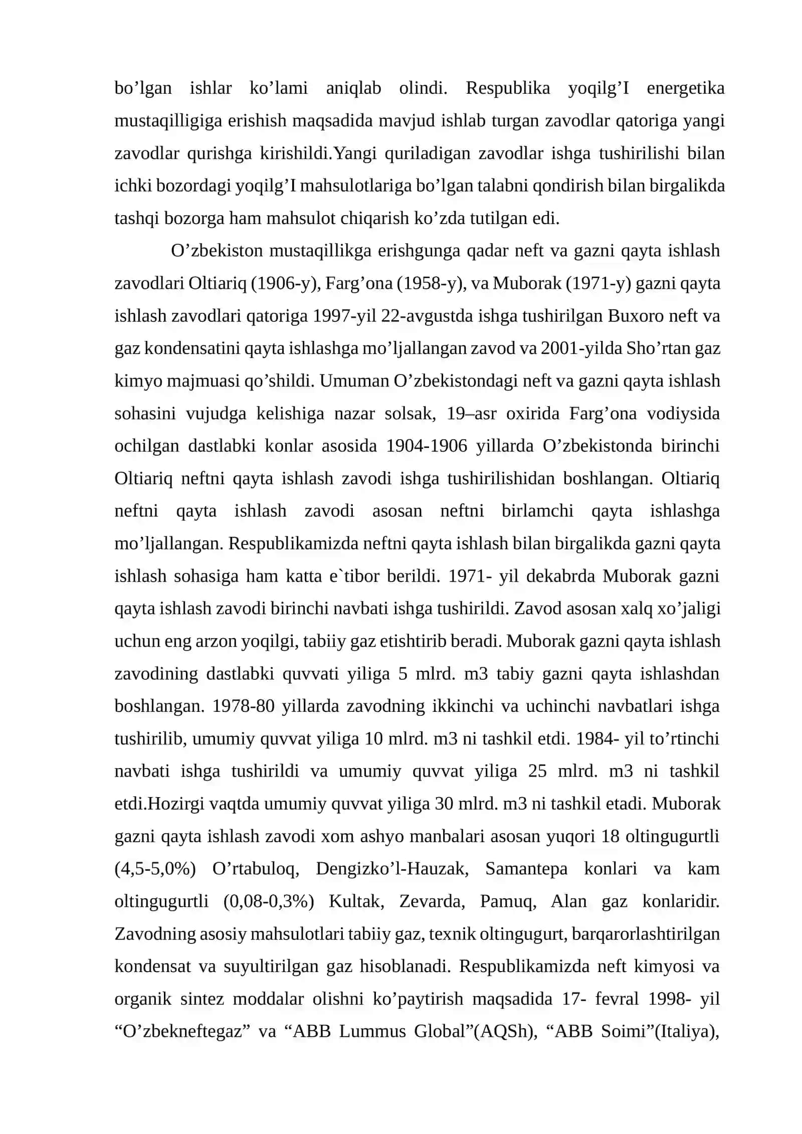 Gazni qayta ishlash kimyoviy texnologiyasi 4