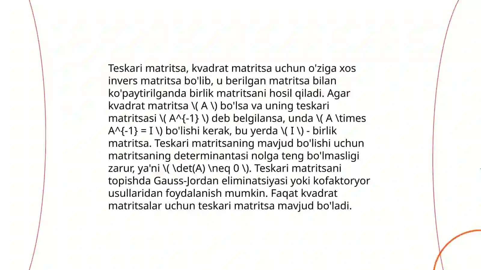 Teskari matritsalar va Kramer formulalari 4