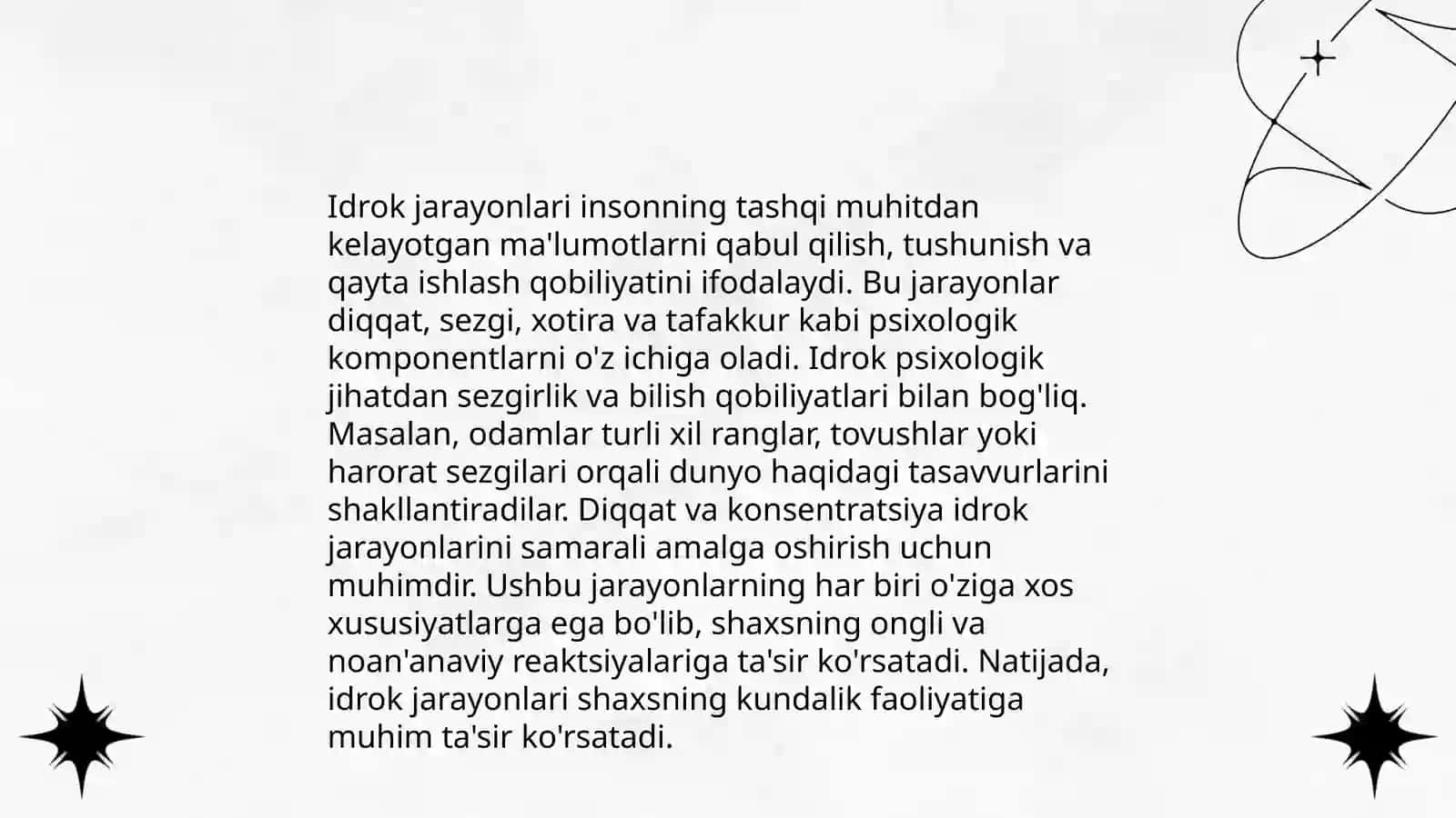 Bilish jarayonlari sezgi,idrok,diqqat va xotiraning psixologik xususiyatlari 4