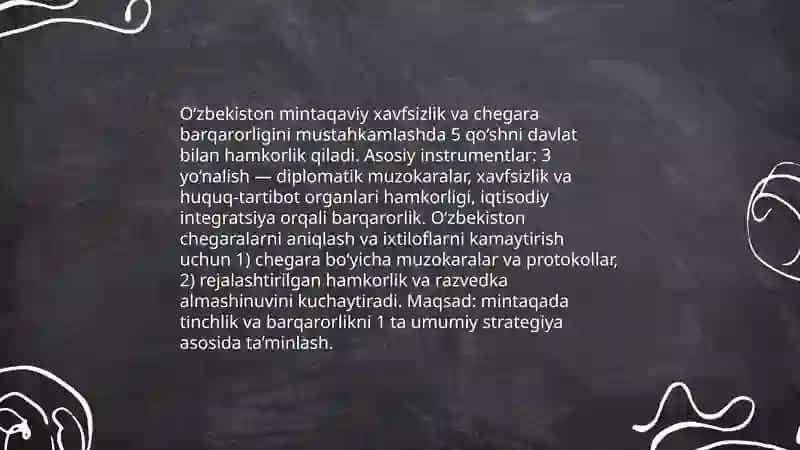 O‘zbekistoning Markaziy Osiyoda tinchlik va barqarorlikni ta‘minlashdagi o‘rni 4