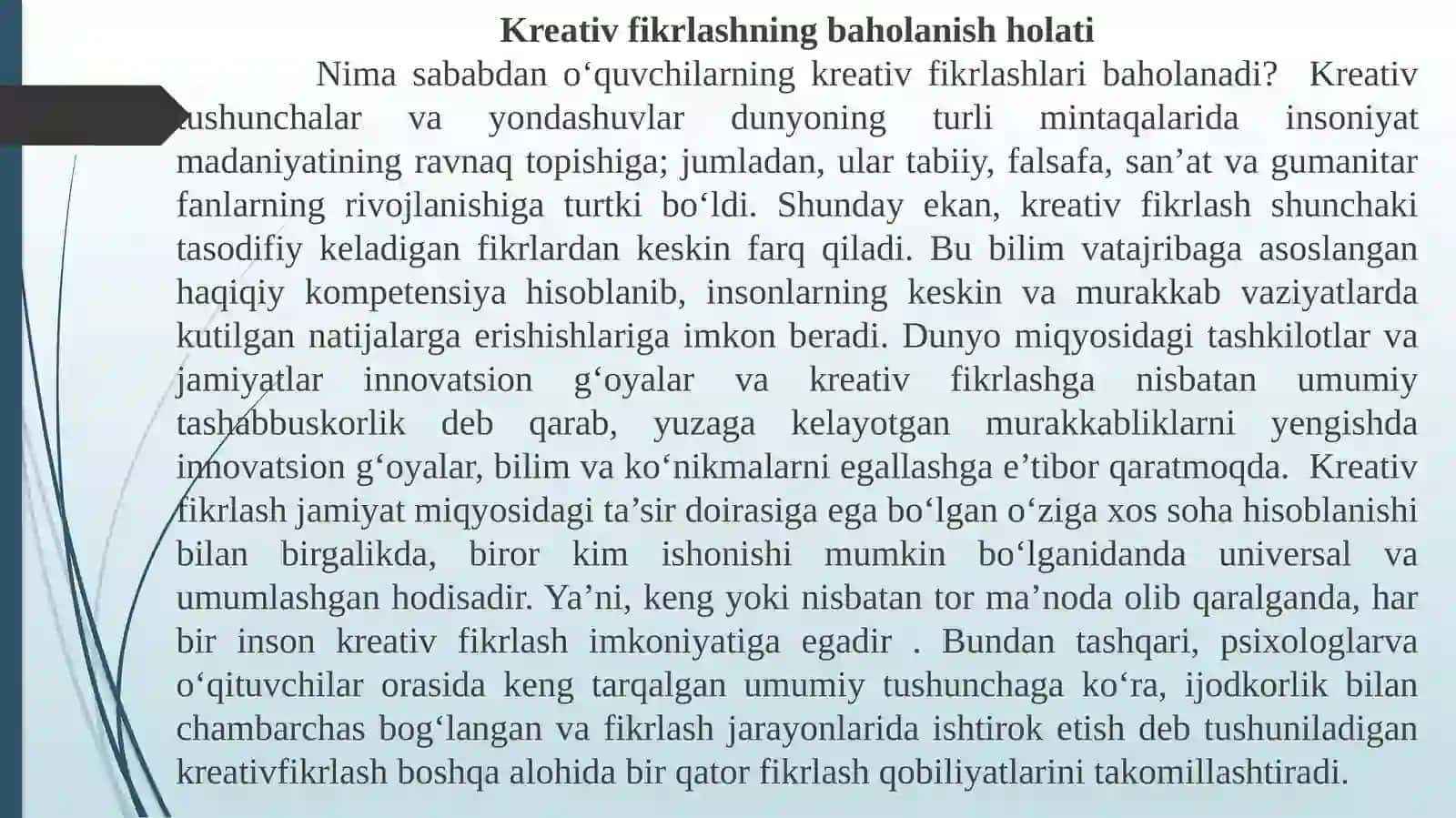 Ta’lim olish jarayonida kreativ fikrlashni tushunish va baholash 4